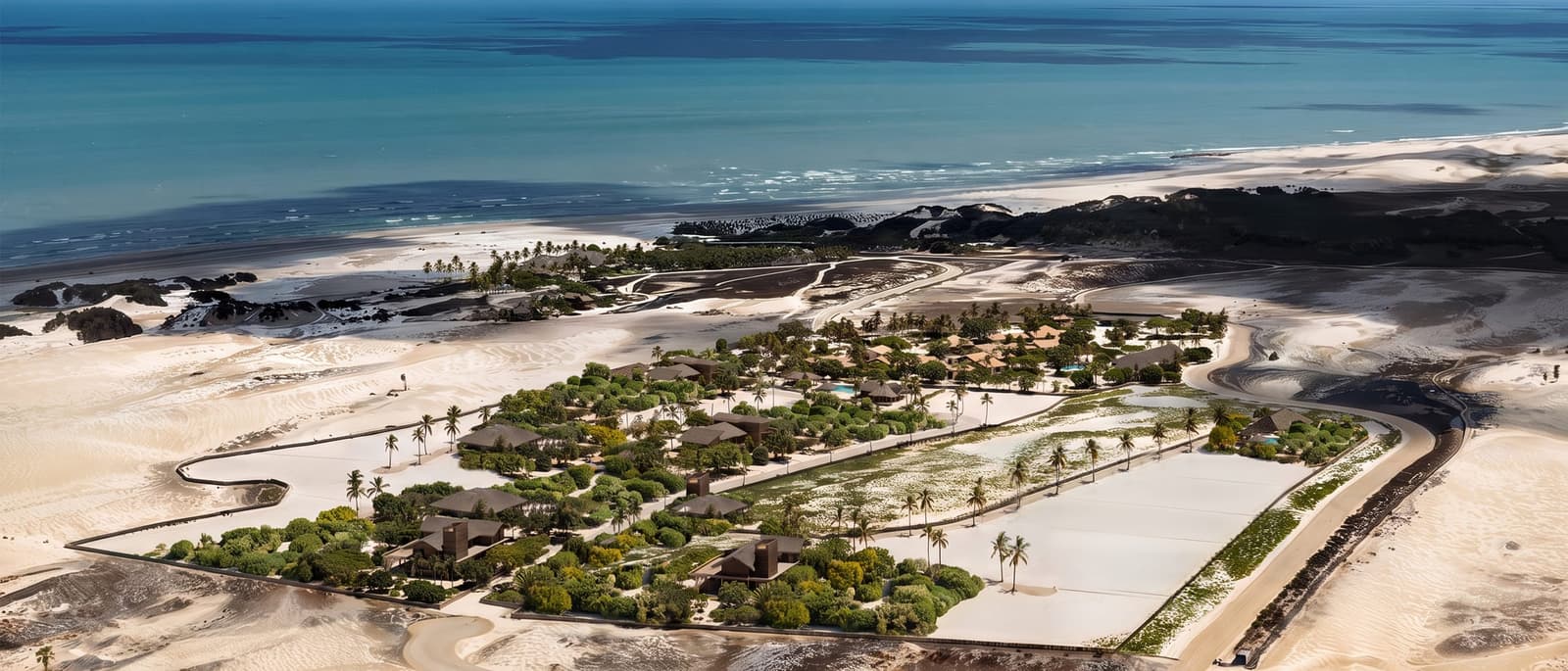 L'implantation de la Morada, entre les dunes et la mer
