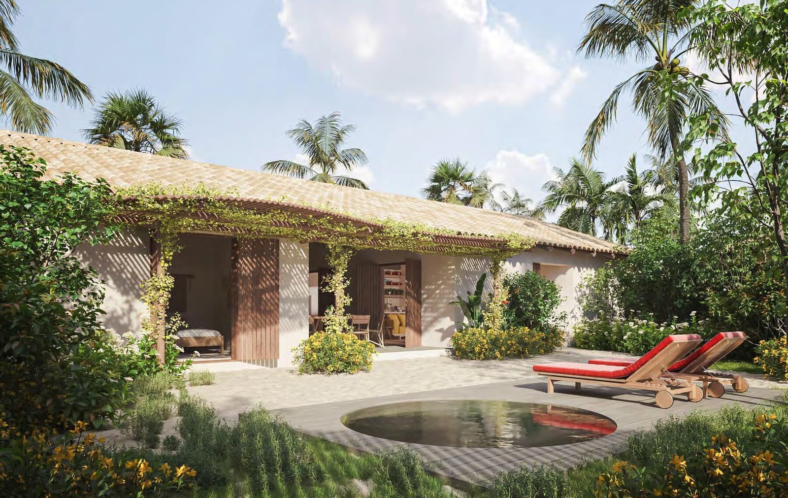 Casa Tipo 1: o quintal e a piscina diante da varanda